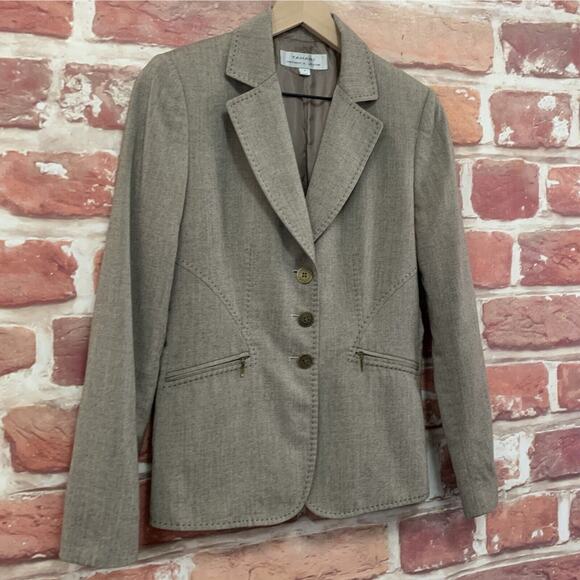 Tahari ASL Blazer Women's Size 4 Taupe Brown Office Work Career Button Up Jacket - Picture 2 of 9
